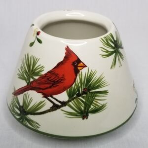 Cardinal Bird Pine Cone Jar Candle‎ Ceramic Shade Topper Holiday Decor 6"x4"